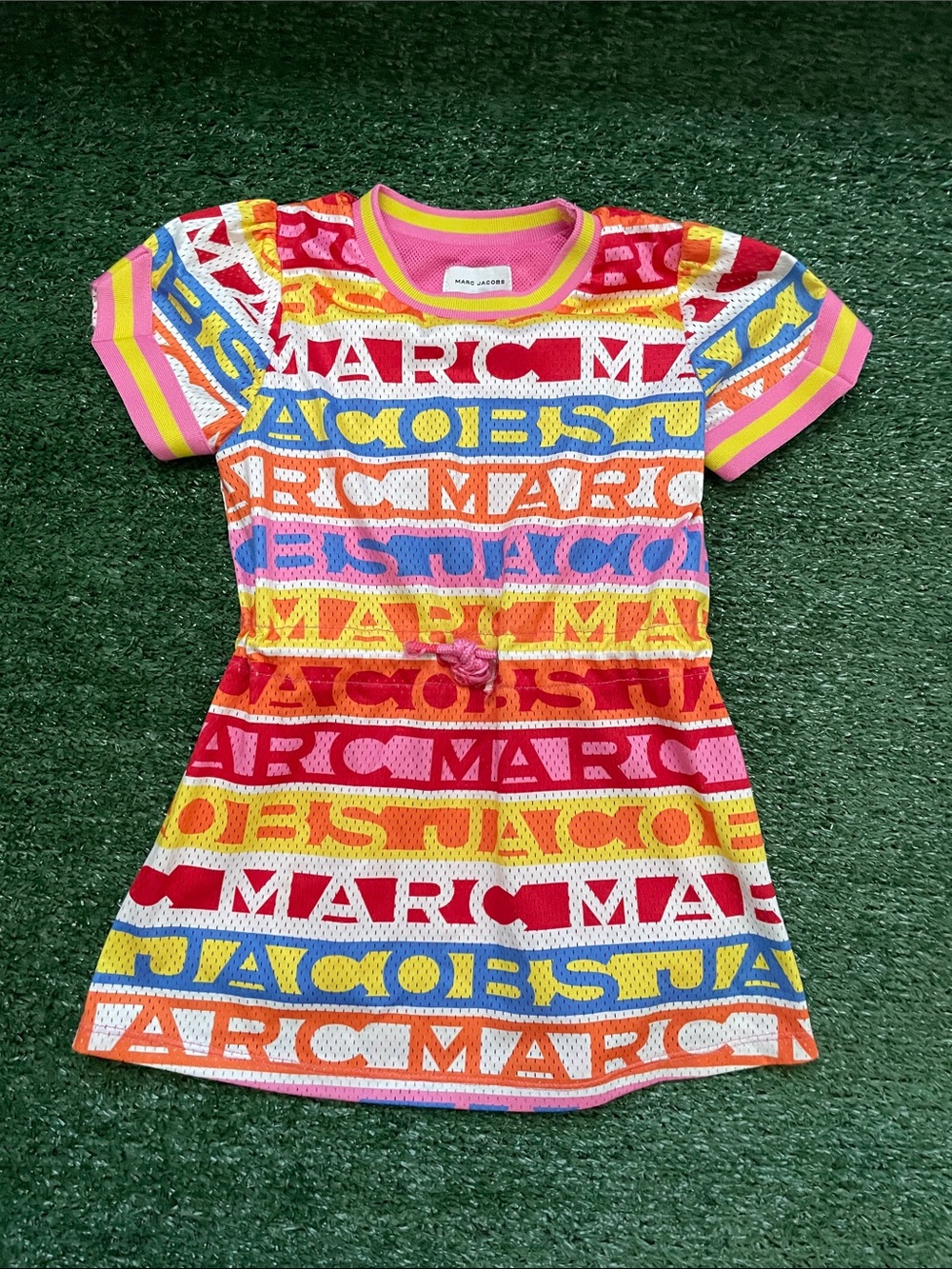 Marc Jacobs Girls Multicolor Logo Knit Dress Size 3 Pink Yellow Red Blue